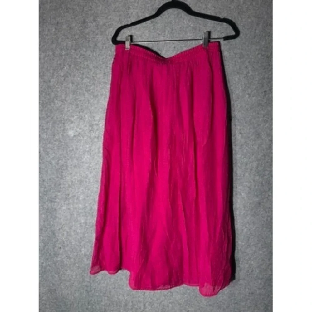 Zara Pink Crinkle Maxi Skirt Elastic Waist Boho Flowy Size L 03897089630047